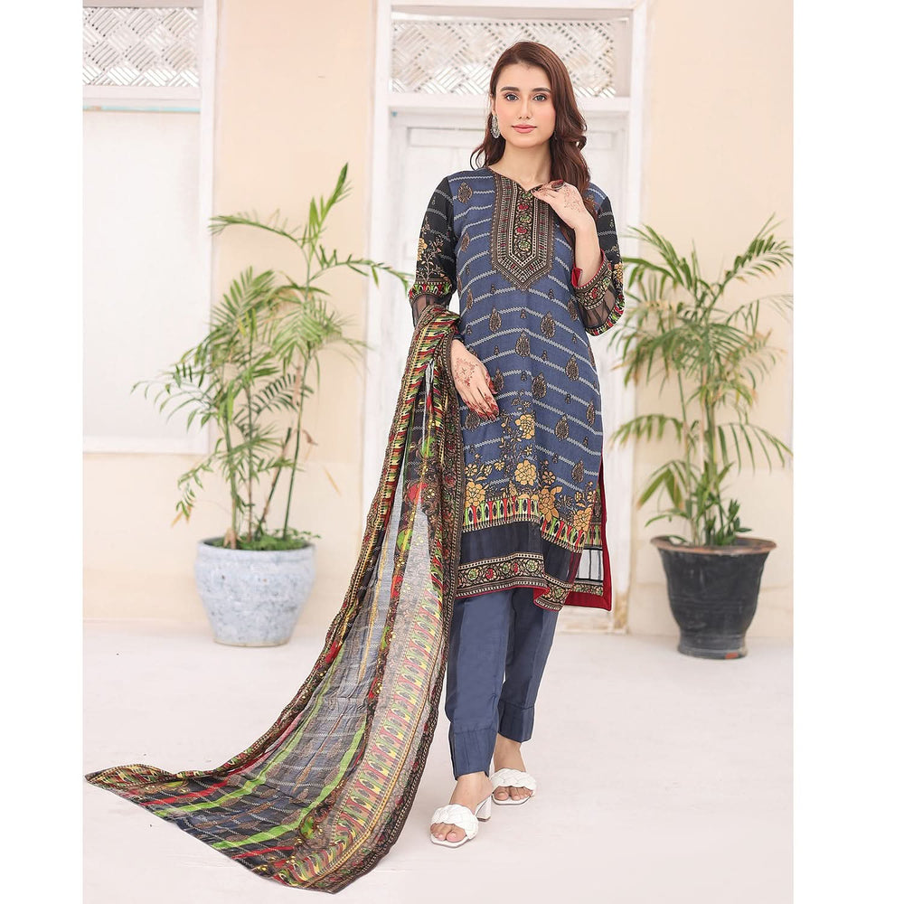 Laiba By SN Cloth Printed Unstitched 3 Pcs Suit - 2, Women, 3Pcs Shalwar Suit, SN Cloth, Chase Value