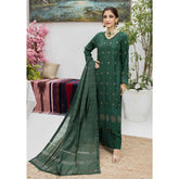Schick Koel Viscose Schiffli Boring Embroidered Unstitched Suit With Fancy Dupatta - 3, Women, 3Pcs Shalwar Suit, MI Creation, Chase Value