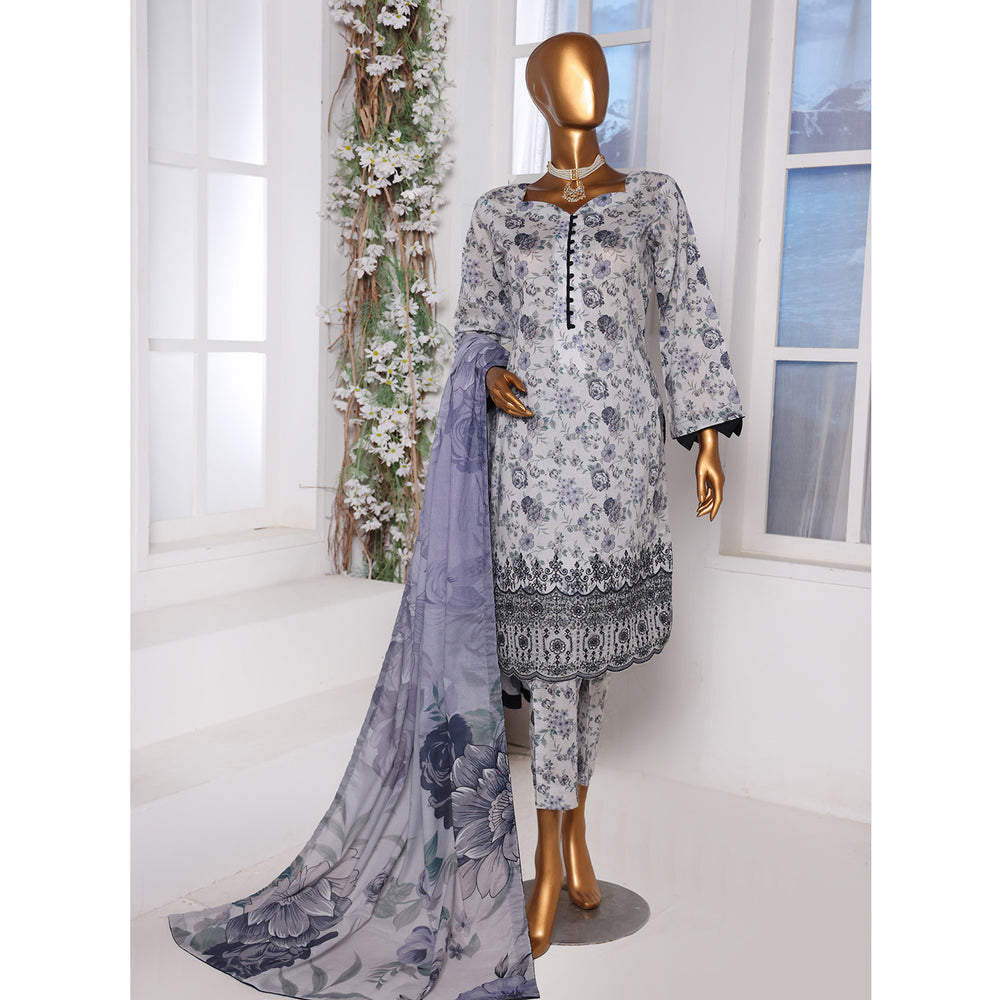 3D Daman kari By MI Creation Printed Lawn With Embroidered Unstitched 3Pcs Suit - 7, Women, 3Pcs Shalwar Suit, MI Creation, Chase Value