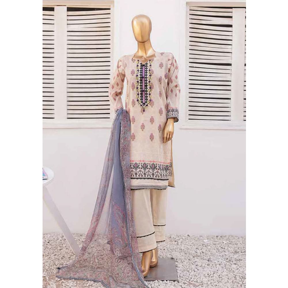 Zoha Lawn Printed Embroidered 3Pcs Suit with Bember Dupatta - 1, Women, 3Pcs Shalwar Suit, Leeds Textile, Chase Value
