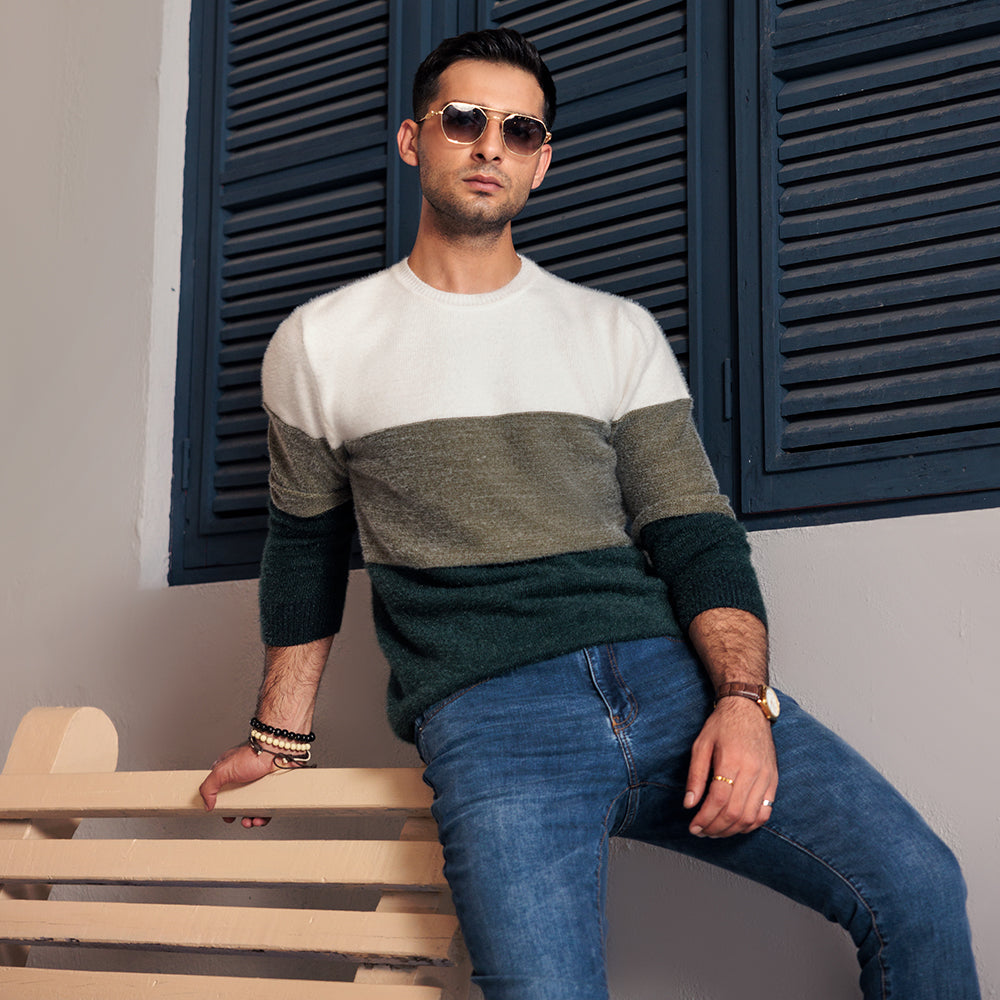 Eminent Men's Full Sleeve Sweaters - White & Green, Men's Sweater & Sweat Shirts, Eminent, Chase Value