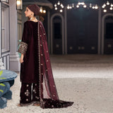 Eminent Women's Velvet Embroidered Unstitched Suit With Embroidered Shawl - Maroon, Women, 3Pcs Shalwar Suit, Eminent, Chase Value