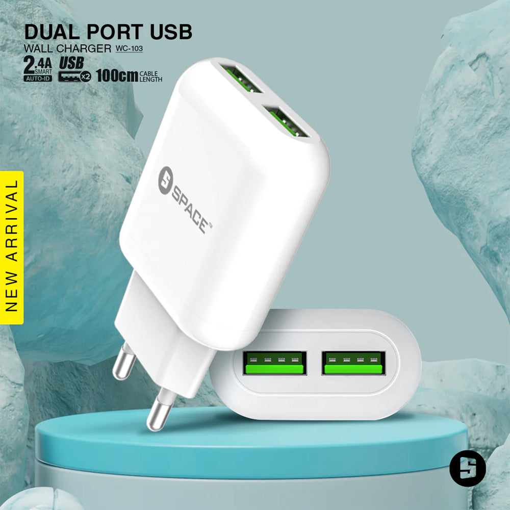 Space WC-103 Dual Port USB Wall Charger, Mobile Charger, Space, Chase Value