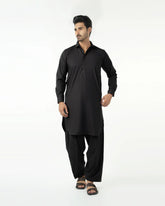 Valuable Men's Plain Kameez Shalwar Suit - Black