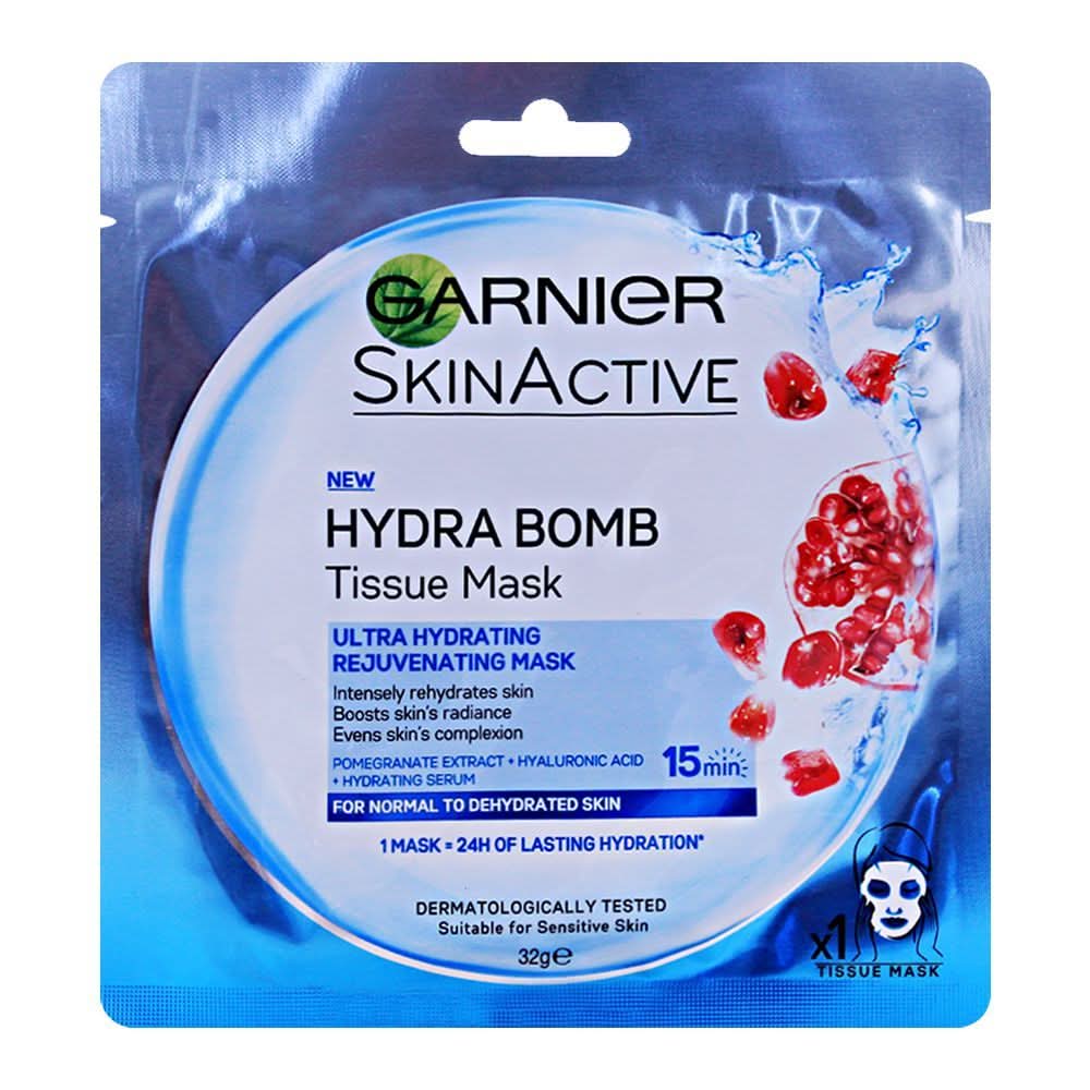 Garnier Skin Active Hydra Bomb Tissue Mask, For Normal To Dehydrated Skin, 32g, Face Washes, Garnier, Chase Value