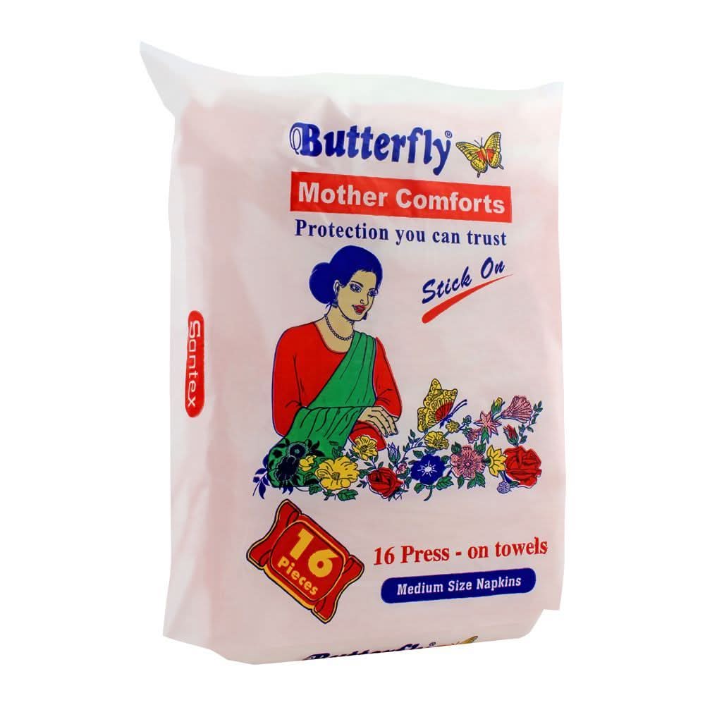 Butterfly Mother Comforts Stick On Napkins, Medium, 16-Pack, Sanitory Napkins, Butterfly, Chase Value