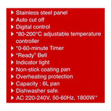 Nikai Air Fryer,6L, 1800W, NAF-688, Air Fryer, Nikai, Chase Value