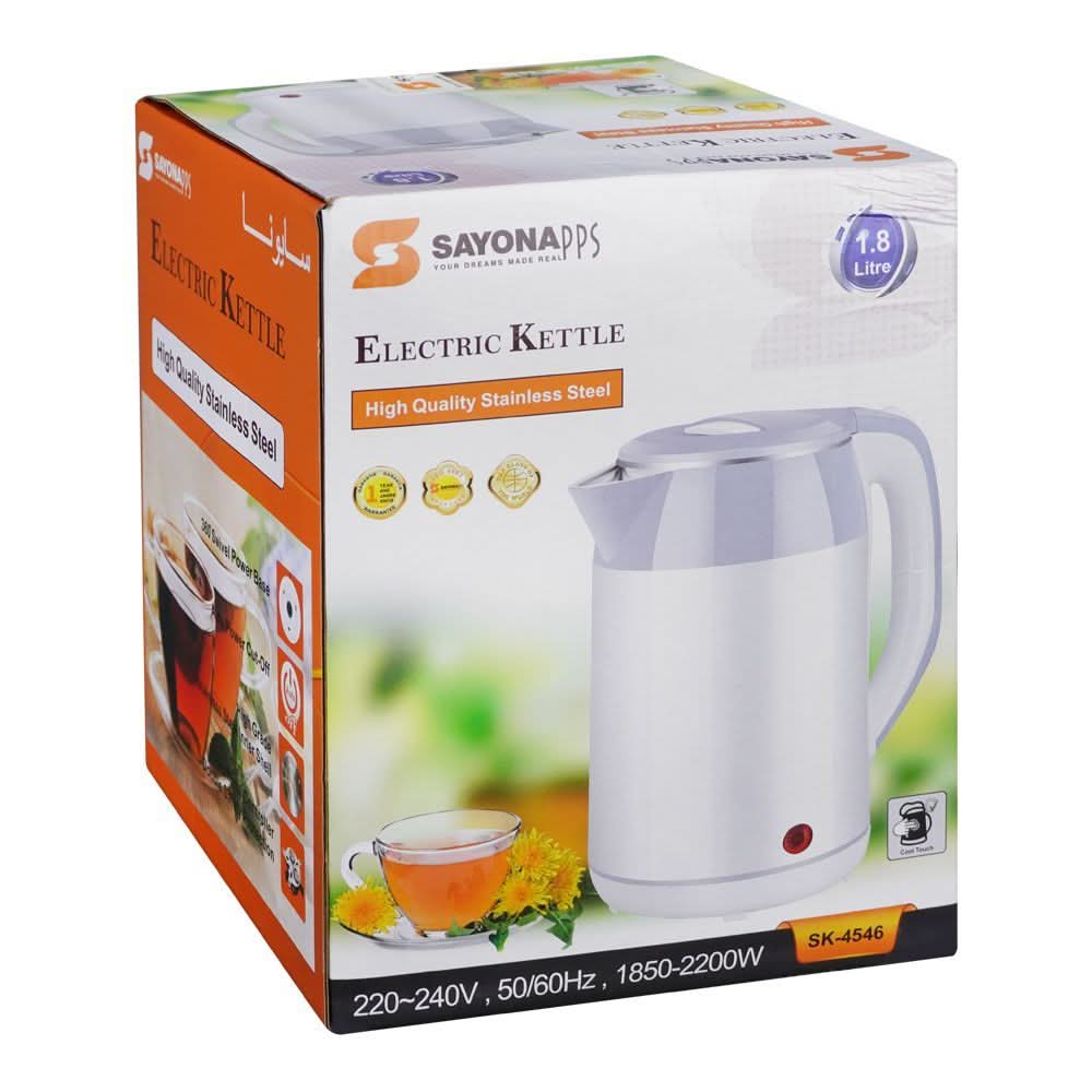 Sayona Electric Stainless Steel Kettle, 1.8 Liter Capacity, Rotate 360 Degree, SK-4546, Coffee Maker & Kettle, Sayona, Chase Value