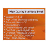 Sayona Electric Stainless Steel Kettle, 1.8 Liter Capacity, Rotate 360 Degree, SK-4546, Coffee Maker & Kettle, Sayona, Chase Value