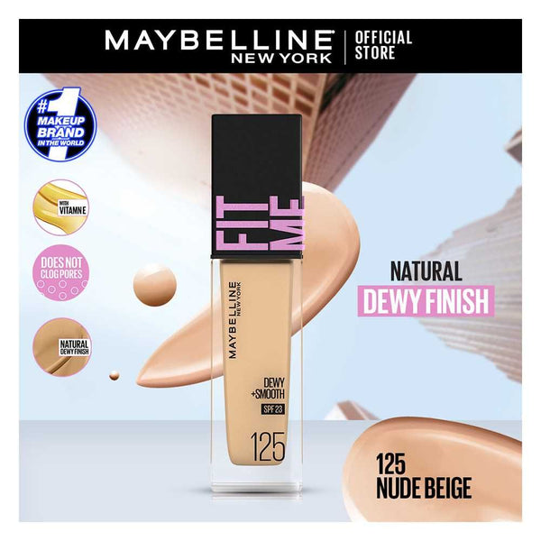 Maybelline New York Fit Me Dewy + Smooth Liquid Foundation Spf 23, 128 Warm Nude, 30Ml, Foundation, Maybelline, Chase Value