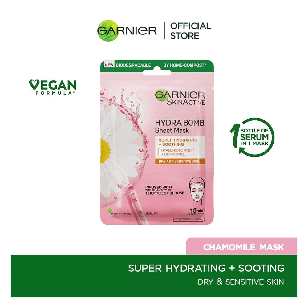 Garnier Skin Active Hydra Bomb Tissue Mask, For Dry Or Sensitive Skin, 32g, Face Washes, Garnier, Chase Value