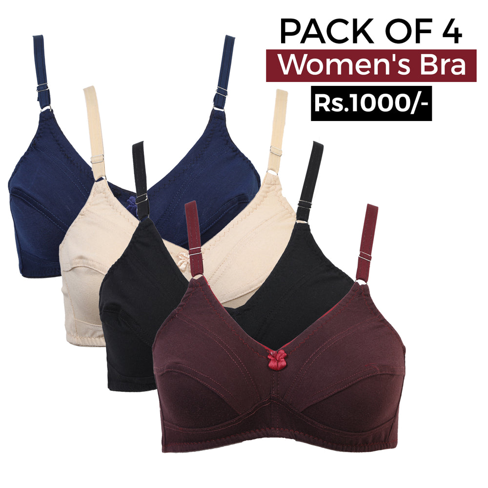 Women's Cotton Bra 4Pcs - Multi Color, Women Bras, Chase Value, Chase Value