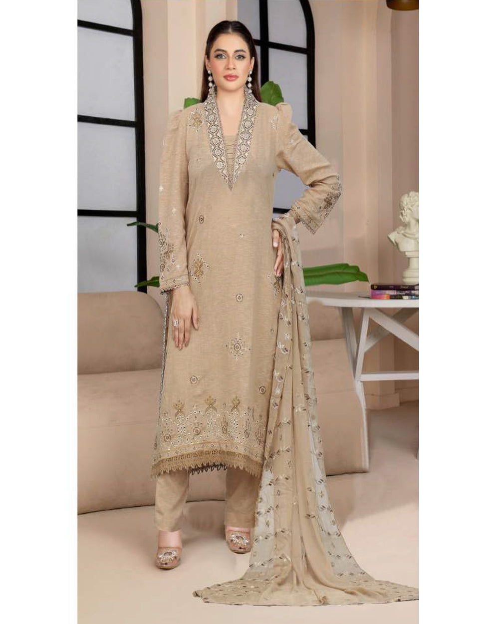 Noor Jahan Maha Noor Karandi Luxury Embroidered Suit with Dupatta - 8, Women, 3Pcs Shalwar Suit, Chase Value, Chase Value