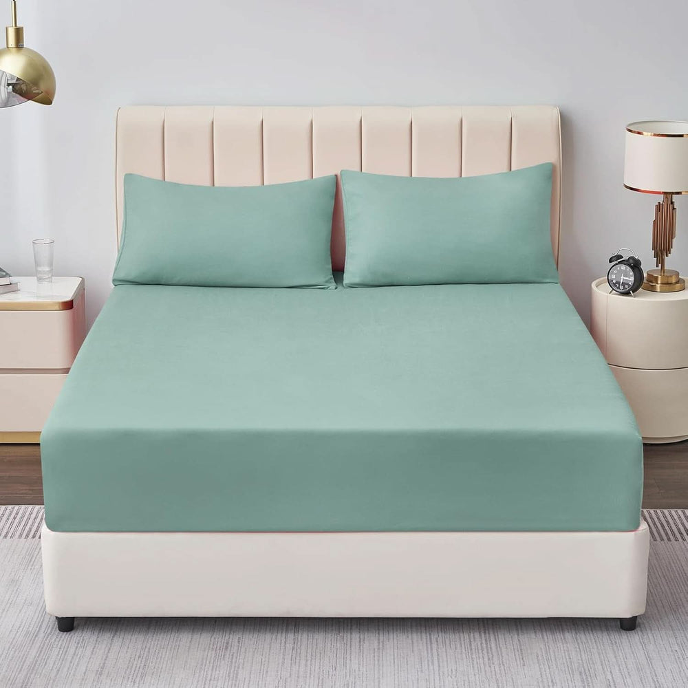 Double Bed Fitted Sheet Jersey 180*200 - Sea Green, Double Size Bed Sheet, Chase Value, Chase Value