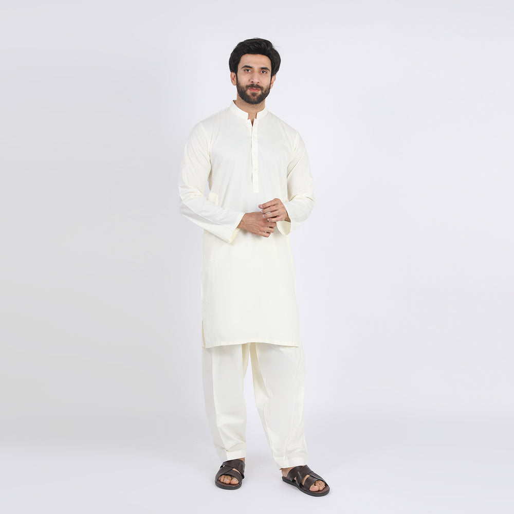Men's Slim Fit Kurta Shalwar Suit - Cream, Men's Shalwar Kameez, Chase Value, Chase Value