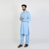 Men's Slim Fit Embroidered Shalwar Suit - Blue, Men's Shalwar Kameez, Chase Value, Chase Value