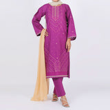 Women's Embroidered Cotton 3Pcs Suit - Purple, Women Shalwar Suits, Chase Value, Chase Value