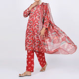 Women's Lawn Printed Embroidered 3Pcs Suit - Maroon, Women Shalwar Suits, Chase Value, Chase Value