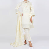 Women's Embroidered Jacquard 3Pcs Suit - Cream, Women Shalwar Suits, Chase Value, Chase Value