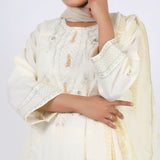 Women's Embroidered Jacquard 3Pcs Suit - Cream, Women Shalwar Suits, Chase Value, Chase Value