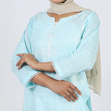 Women's Embroidered Kurti - Sky Blue, Women Ready Kurtis, Chase Value, Chase Value