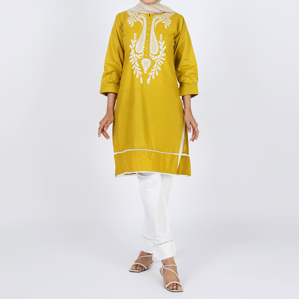 Women's Embroidered Kurti - Mustard, Women Ready Kurtis, Chase Value, Chase Value