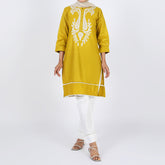 Women's Embroidered Kurti - Mustard, Women Ready Kurtis, Chase Value, Chase Value