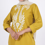 Women's Embroidered Kurti - Mustard, Women Ready Kurtis, Chase Value, Chase Value