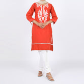 Women's Embroidered Kurti - Rust, Women Ready Kurtis, Chase Value, Chase Value
