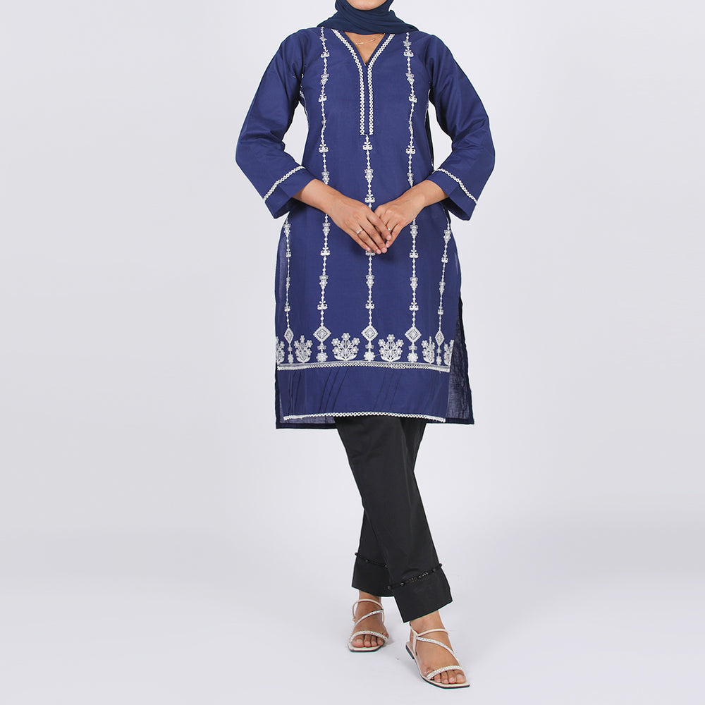 Women's Embroidered Kurti - Navy Blue, Women Ready Kurtis, Chase Value, Chase Value