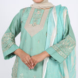 Women’s Stitched 3-Piece Doriya Suit – Green, Women Shalwar Suits, Chase Value, Chase Value