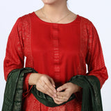 Women's 03pcs Stitched Suit - Red, Women Shalwar Suits, Chase Value, Chase Value