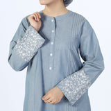 Women's Embroidered Kurti - Steel Blue, Women Ready Kurtis, Chase Value, Chase Value