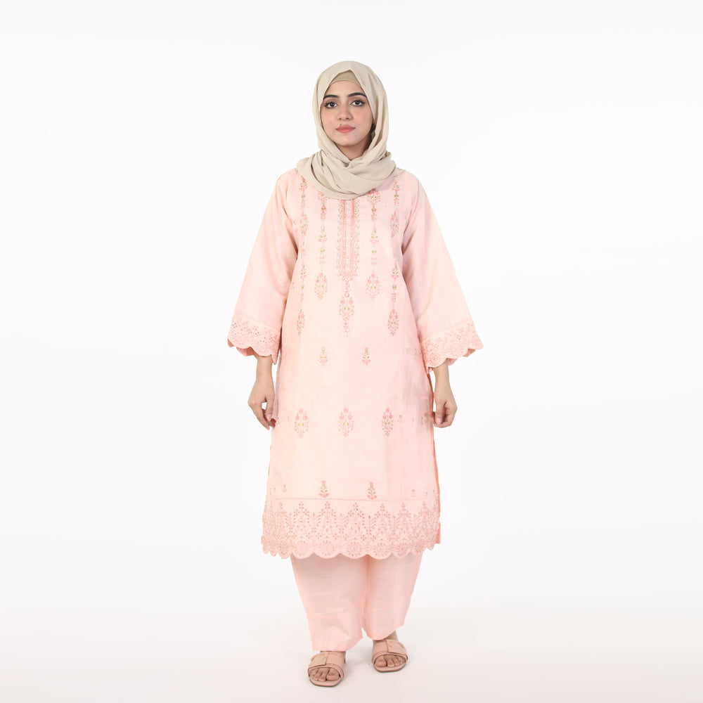 Women's 2pcs Stitched Embroidered Suit - Baby Pink, Women Shalwar Suits, Chase Value, Chase Value