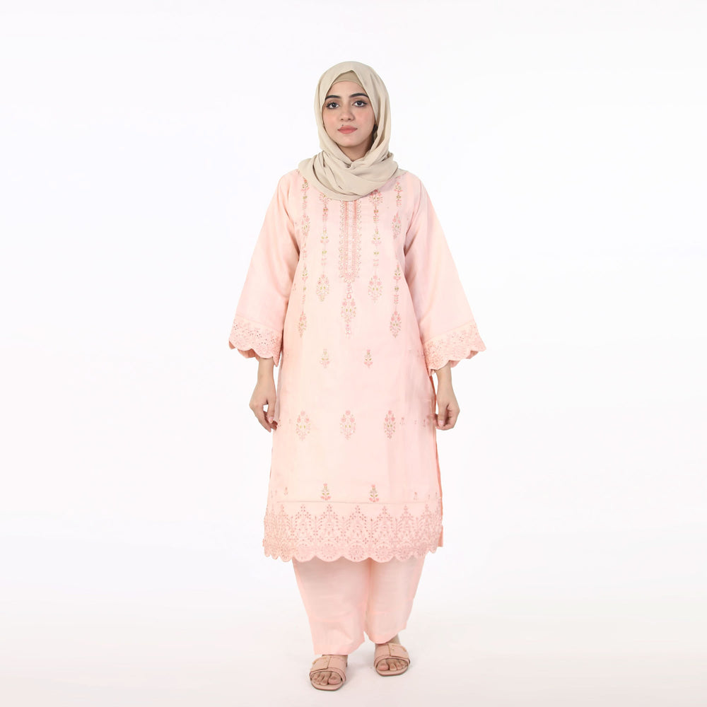 Women's 2pcs Stitched Embroidered Suit - Baby Pink, Women Shalwar Suits, Chase Value, Chase Value