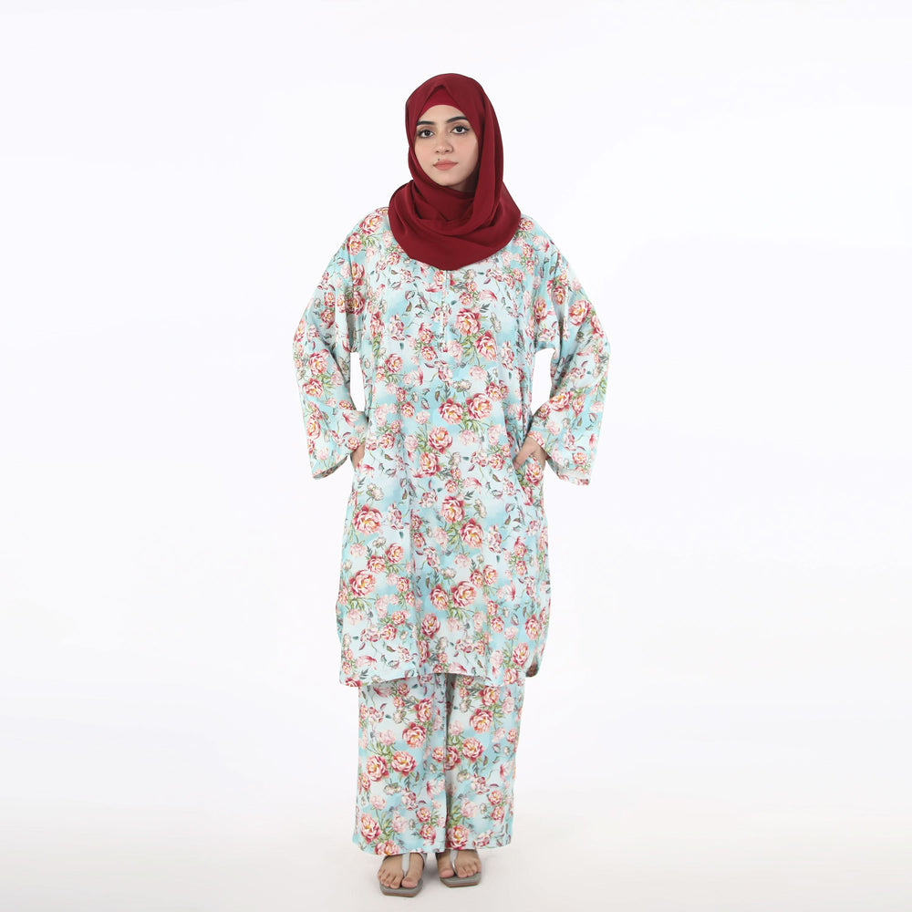 Women's Printed Linen Co-Ord Set - Light Blue, Women Co-Ord Set, Chase Value, Chase Value