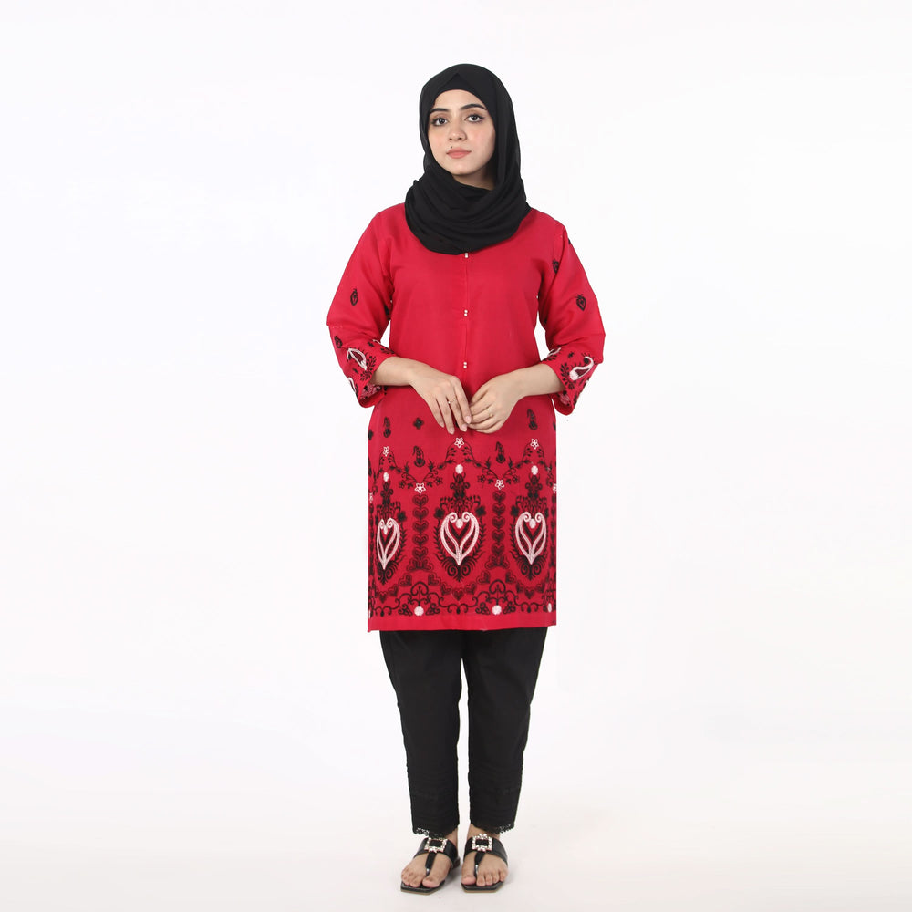 Women's Embroidered Stitched Kurti - Pink, Women Ready Kurtis, Chase Value, Chase Value