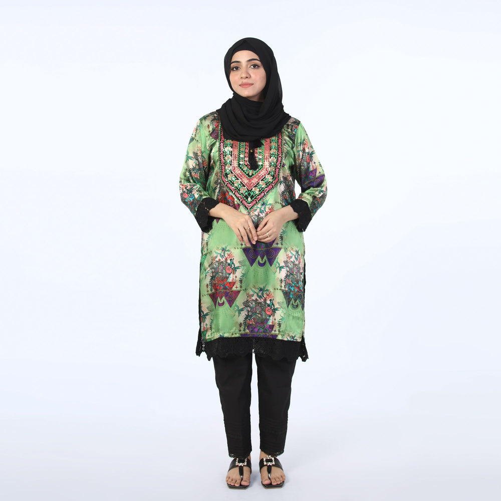 Women's Digital Printed Stitched Kurti - Green, Women Ready Kurtis, Chase Value, Chase Value