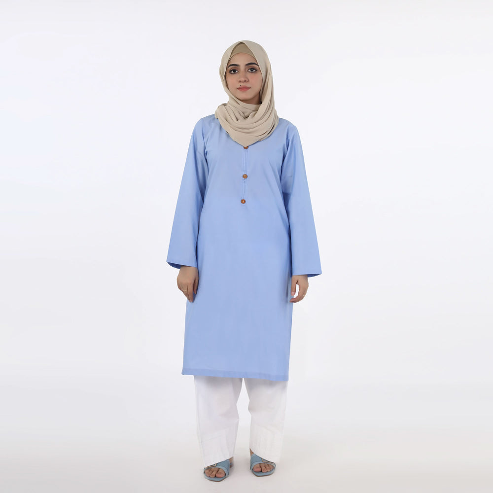 Women's Plain Stitched Kurti - Light Blue, Women Ready Kurtis, Chase Value, Chase Value