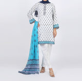 Women’s Stitched 3-Piece Cotton Suit – White & Blue, Women Shalwar Suits, Eminent, Chase Value