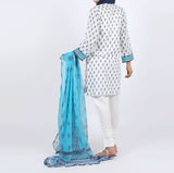 Women’s Stitched 3-Piece Cotton Suit – White & Blue, Women Shalwar Suits, Eminent, Chase Value