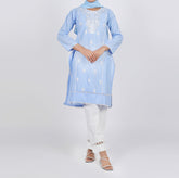 Women's Embroidered Kurti - Sky Blue, Women Ready Kurtis, Chase Value, Chase Value