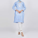 Women's Embroidered Kurti - Sky Blue, Women Ready Kurtis, Chase Value, Chase Value