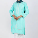 Women's Embroidered Kurti - Aqua, Women Ready Kurtis, Chase Value, Chase Value
