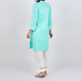 Women's Embroidered Kurti - Aqua, Women Ready Kurtis, Chase Value, Chase Value