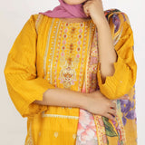 Women’s Stitched 3-Piece Cotton Suit – Mustard, Women Shalwar Suits, Chase Value, Chase Value