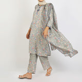 Women's Lawn Printed Embroidered 3Pcs Suit - Light Green, Women Shalwar Suits, Chase Value, Chase Value