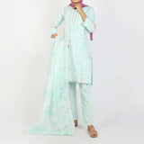 Women's Embroidered Jacquard 3Pcs Suit - Turquoise, Women Shalwar Suits, Chase Value, Chase Value
