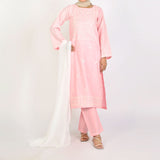 Women's Embroidered Cotton 3Pcs Suit - Pink, Women Shalwar Suits, Chase Value, Chase Value