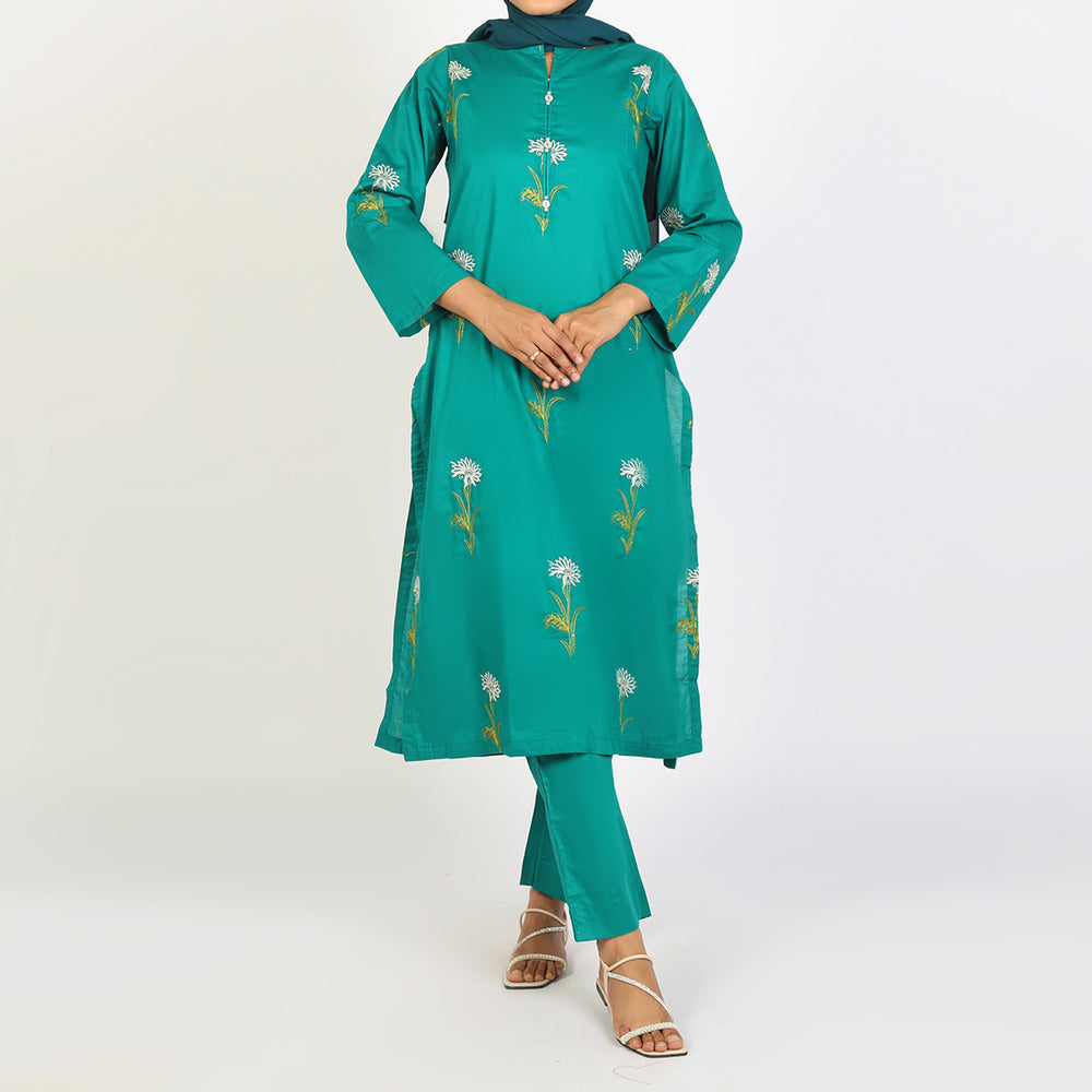 Women's Embroidered Eastern Co-ord Set Suit - Teal, Women Co-Ord Set, Chase Value, Chase Value